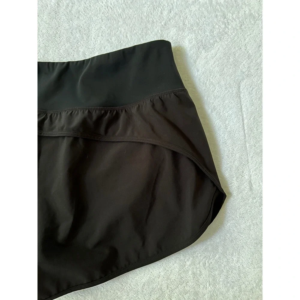 Zyia Active Running Shorts Black Wide Waistband Dolphin Hem XXL